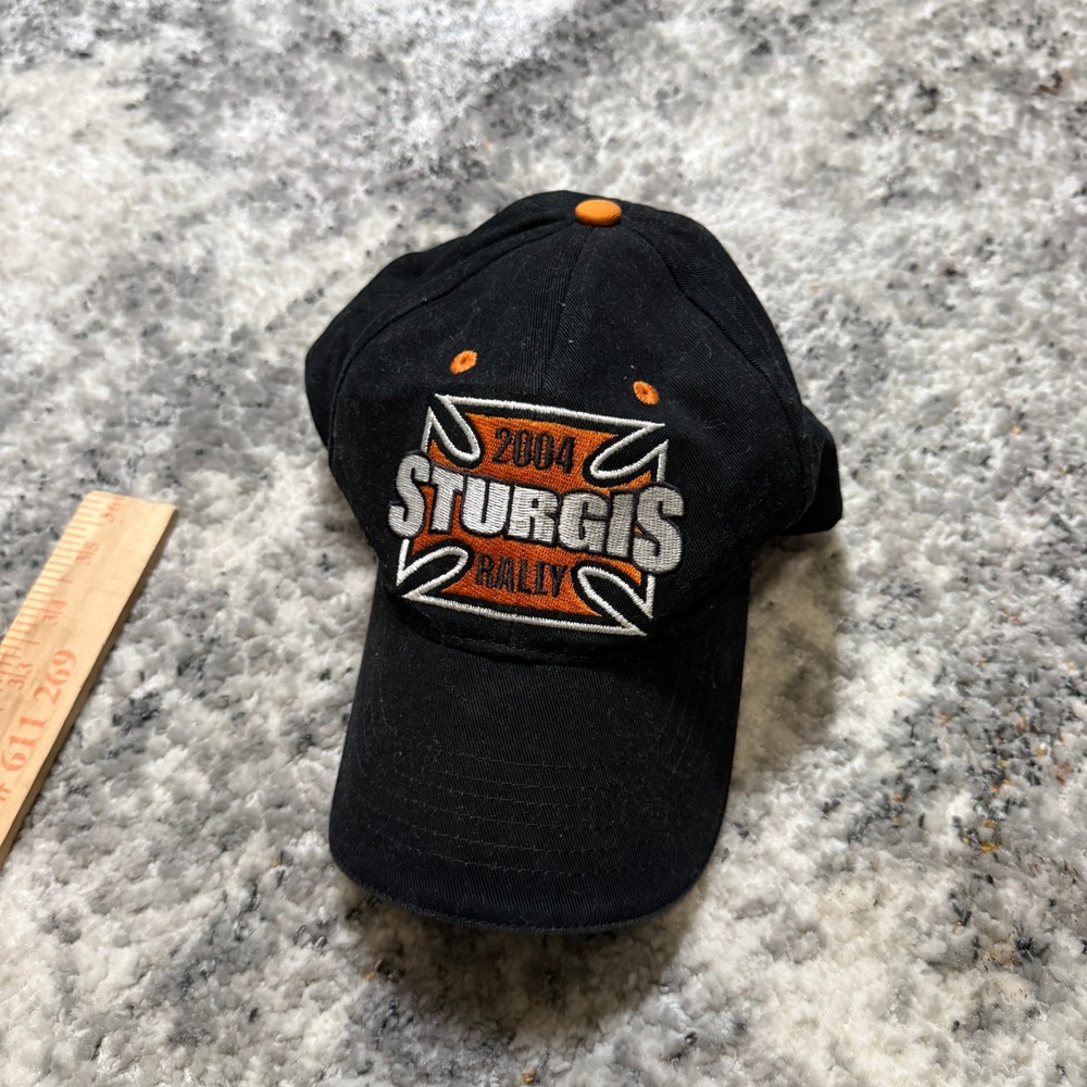 2004 Sturgis Rally Motorcycle Hat Mens Black Orange‎ Embroidered Cap Vintage